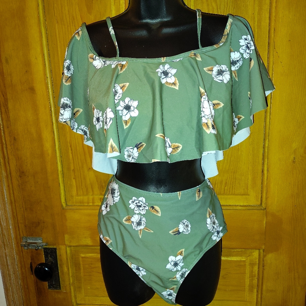 Floral Green Two-Piece Swimsuit